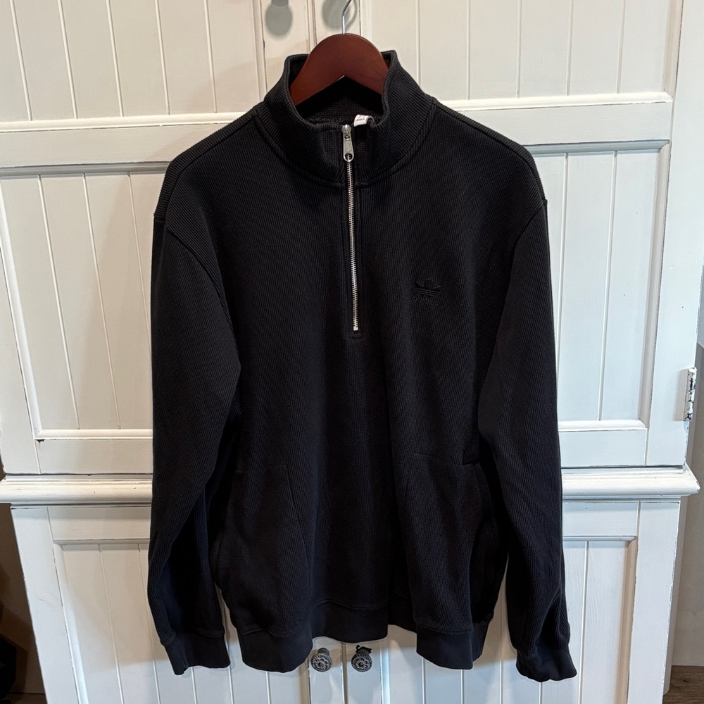 Adidas Men's Black Half-Zip waffle sweater sz XL